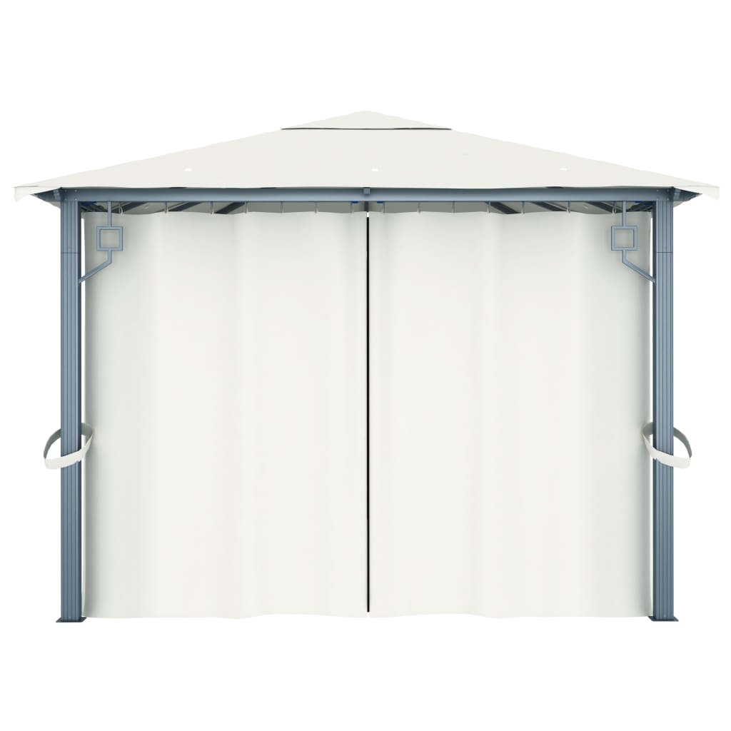 Gazebo com cortinas e cordões de luzes LED 4x3 m alumínio creme