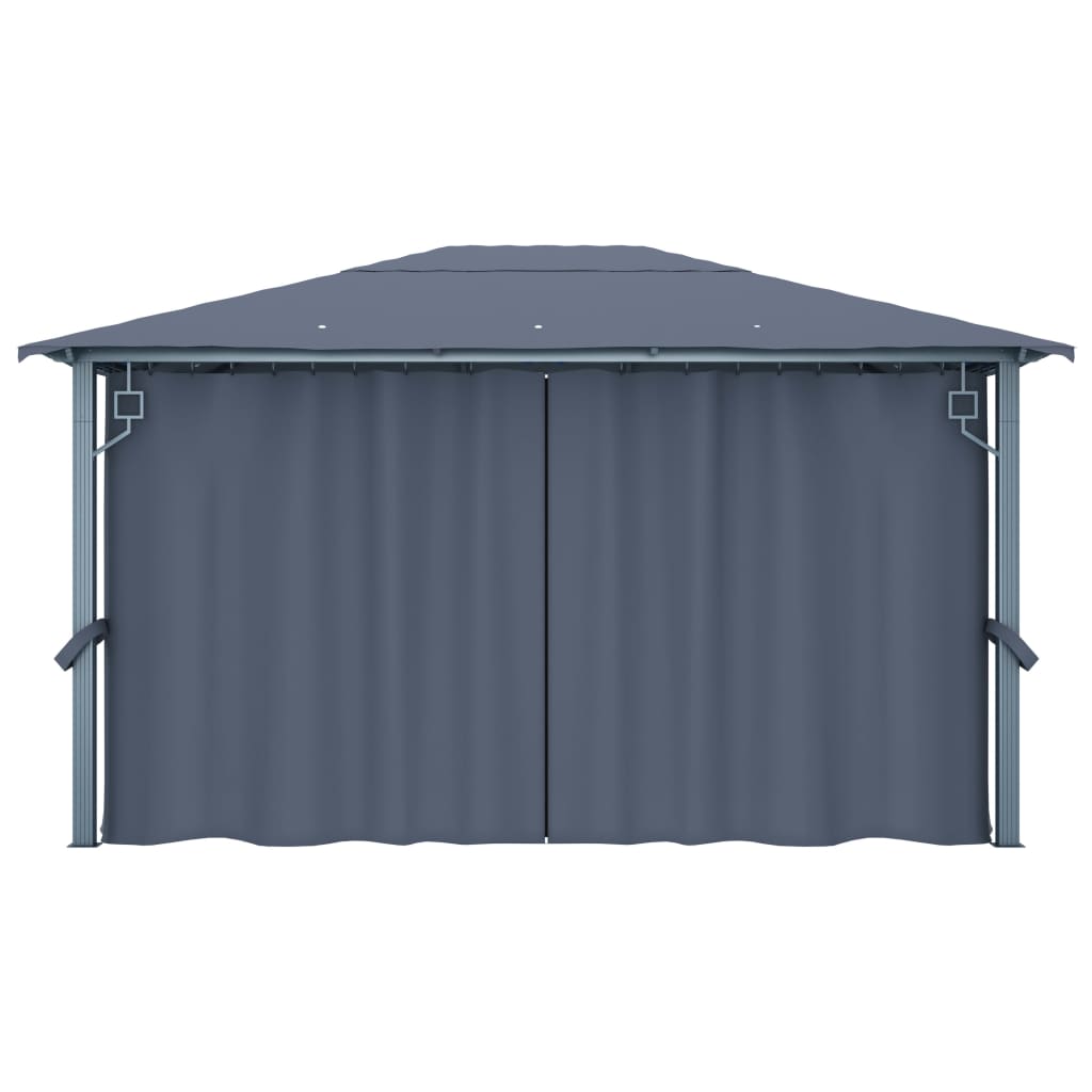 Gazebo c/ cortinas e cordões luzes LED 4x3 m alumínio antracite
