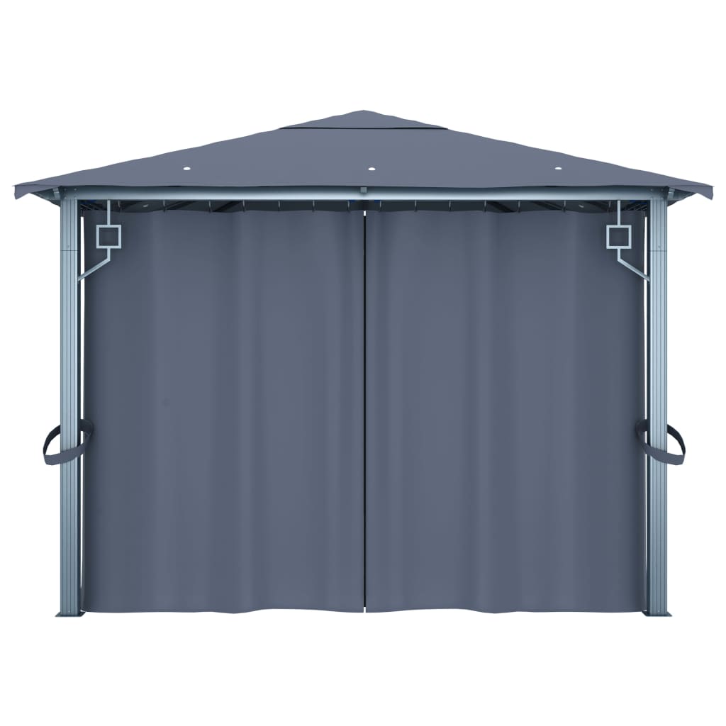Gazebo c/ cortinas e cordões luzes LED 4x3 m alumínio antracite