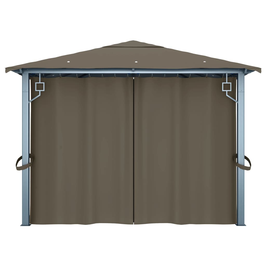 Gazebo c/ cortinas e cordões luzes LED 4x3 m alumínio cinza-ac.