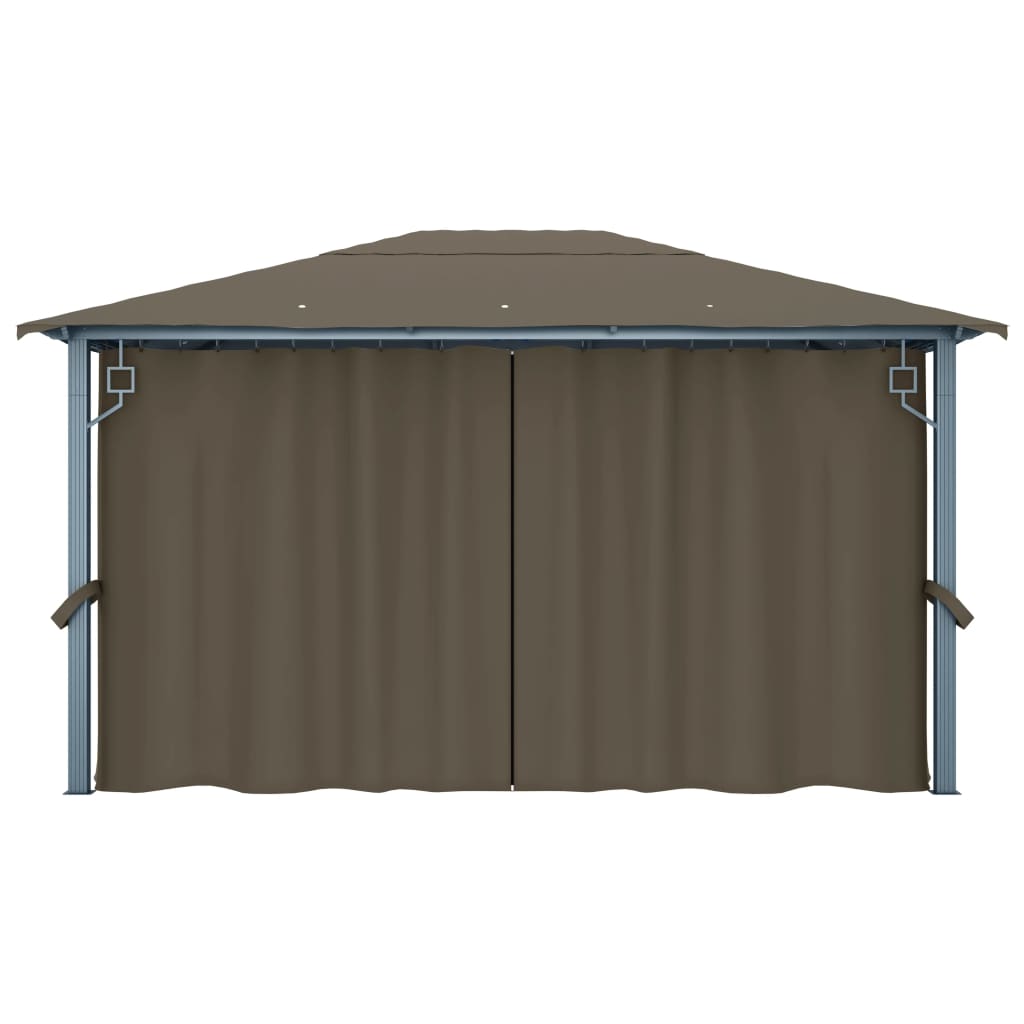 Gazebo c/ cortinas e cordões luzes LED 4x3 m alumínio cinza-ac.