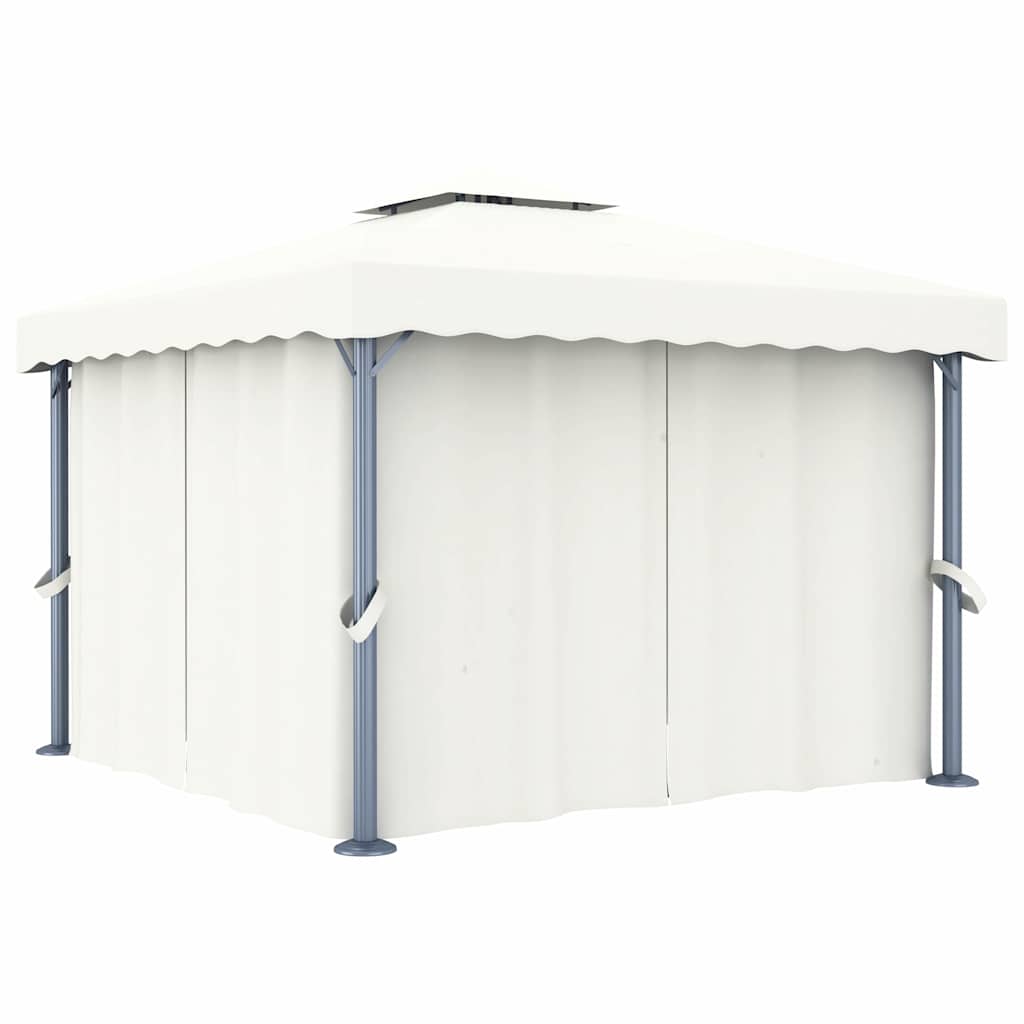 Gazebo com cortinas e cordões de luzes LED 3x3 m branco nata