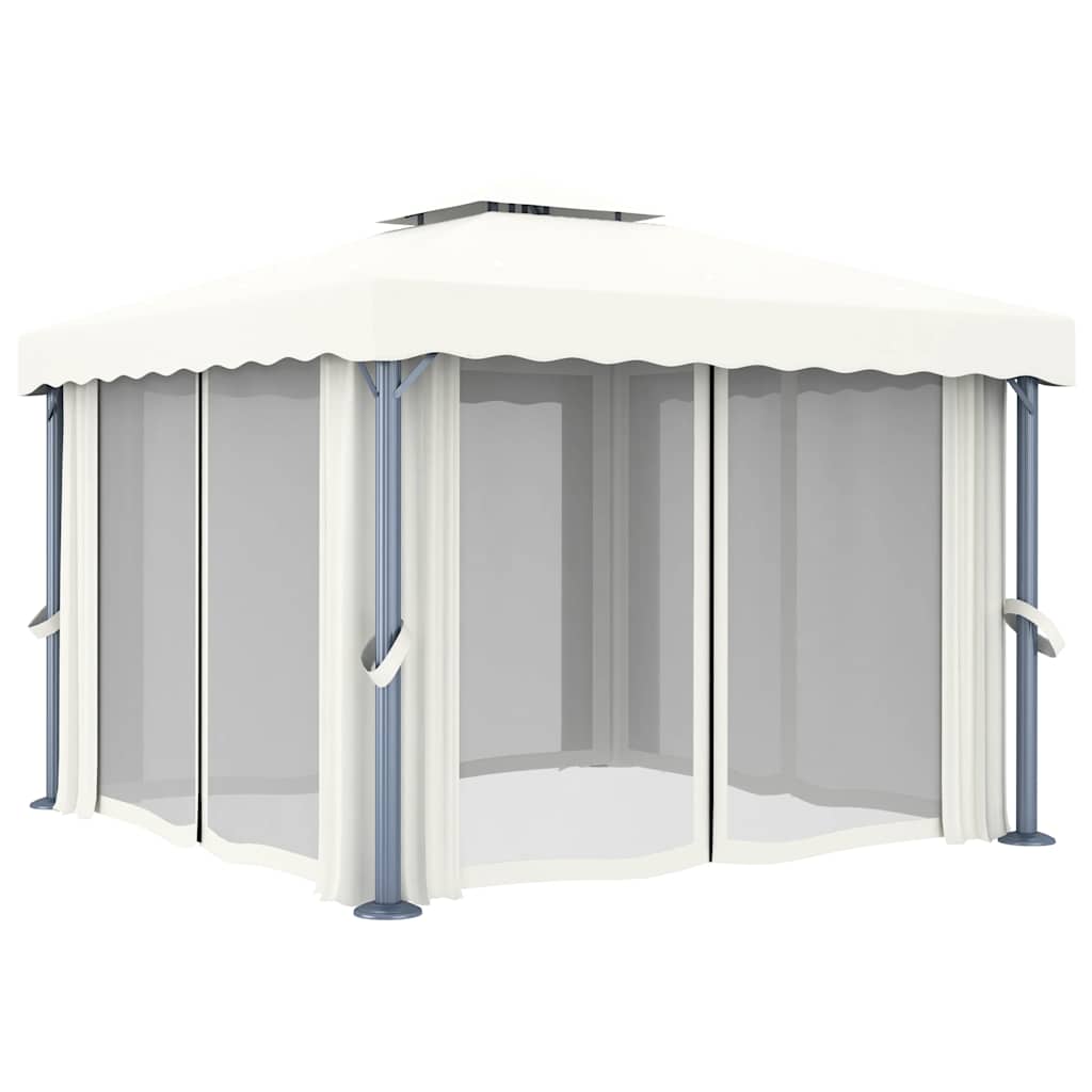 Gazebo com cortinas e cordões de luzes LED 3x3 m branco nata