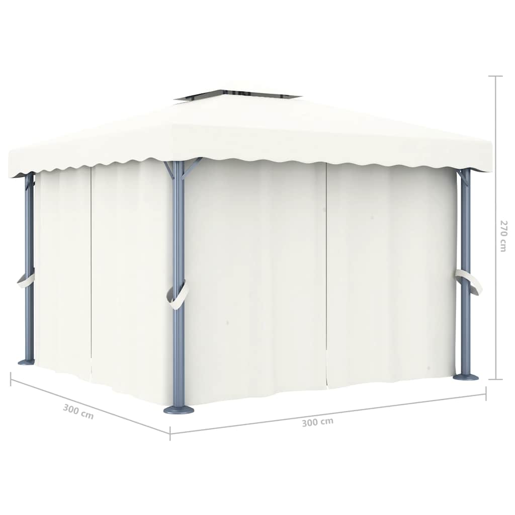 Gazebo com cortinas e cordões de luzes LED 3x3 m branco nata