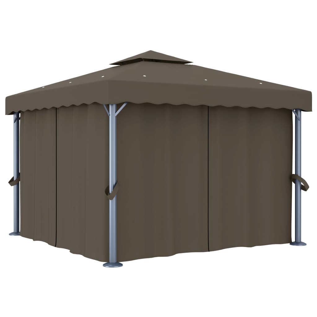 Gazebo com cortinas e cordões de luzes LED 3x3 m cinza-acastan.