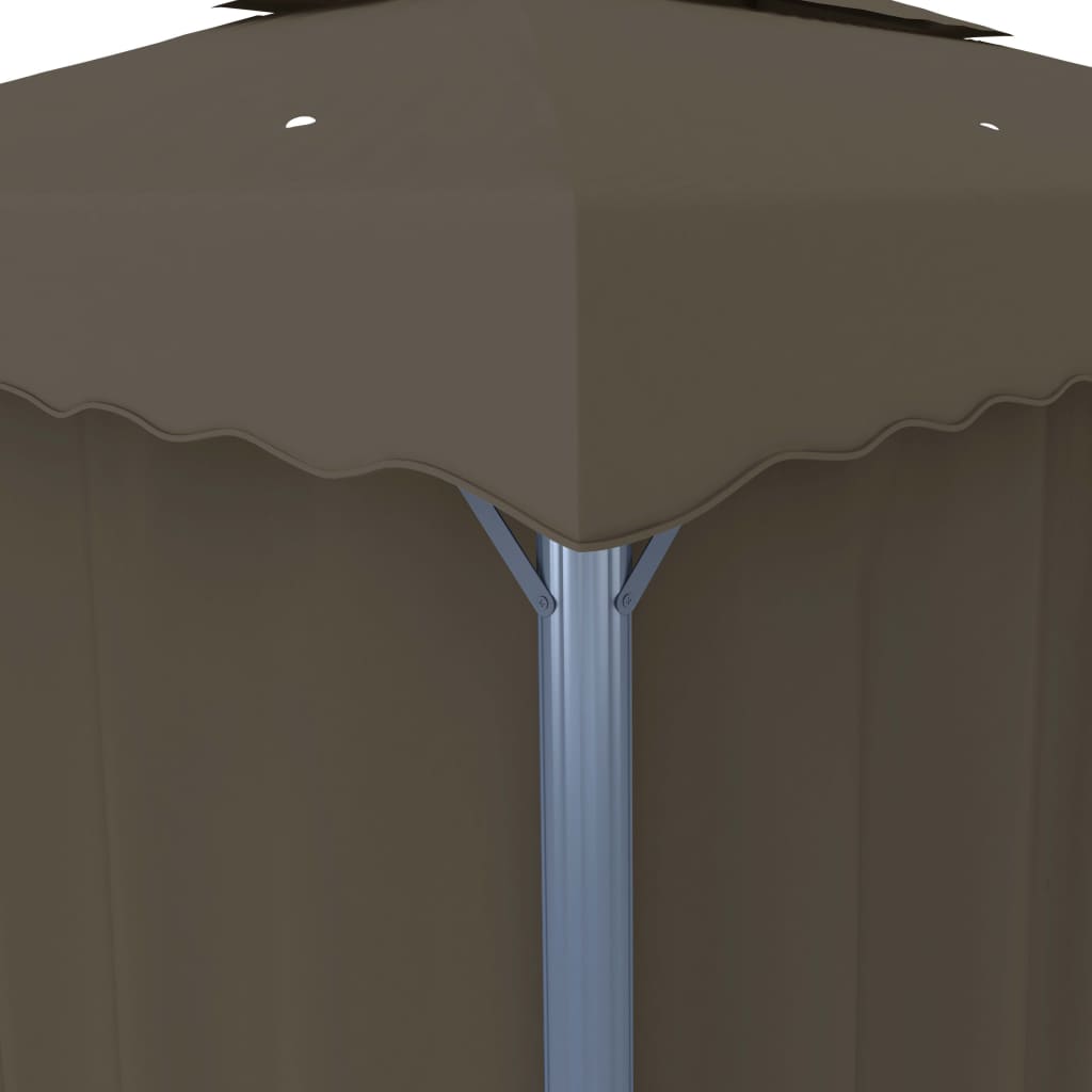 Gazebo com cortinas e cordões de luzes LED 3x3 m cinza-acastan.