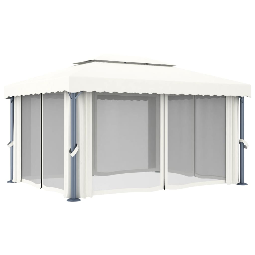 Gazebo com cortinas e cordões de luzes LED 4x3 m branco nata