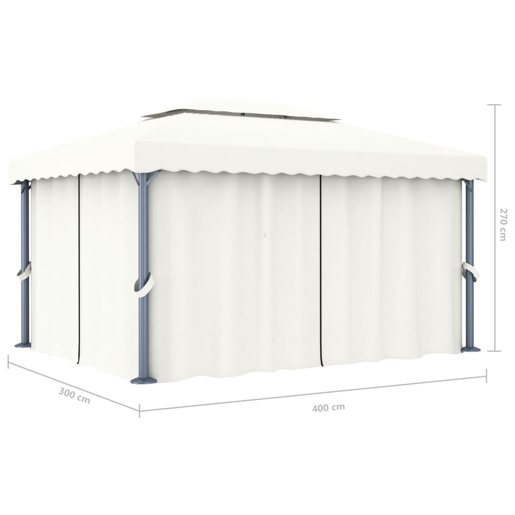 Gazebo com cortinas e cordões de luzes LED 4x3 m branco nata
