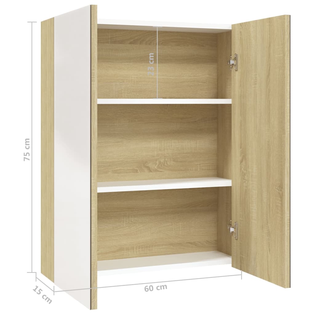 Armário espelhado p/ casa banho 60x15x75 cm MDF branco/carvalho