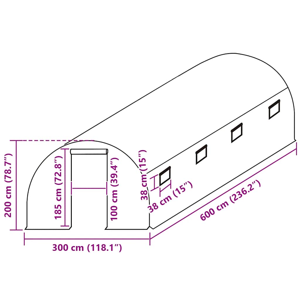 Cobertura de substituição p/ estufas 18 m² 300x600x200 cm verde