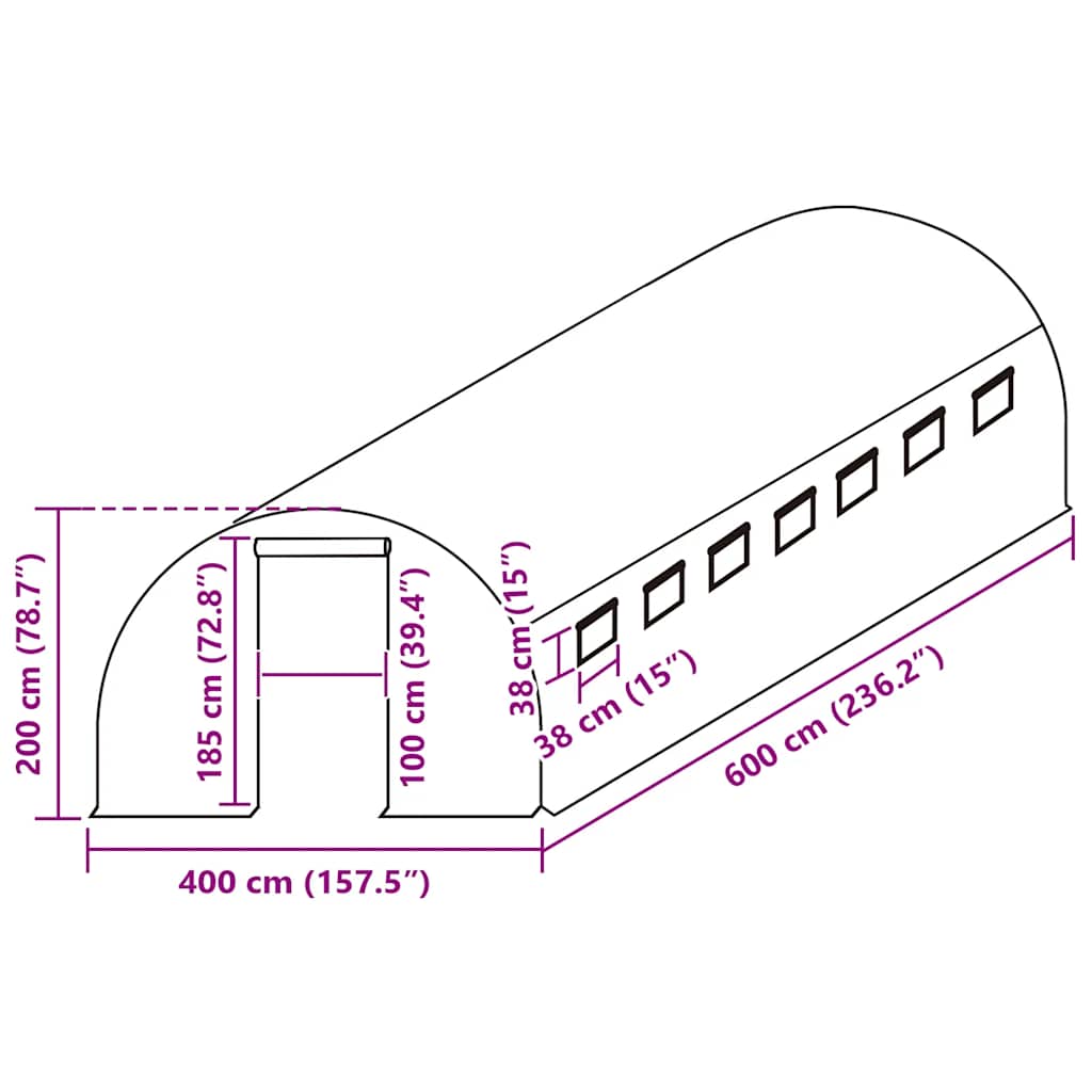 Cobertura de substituição p/ estufas 24 m² 400x600x200 cm verde