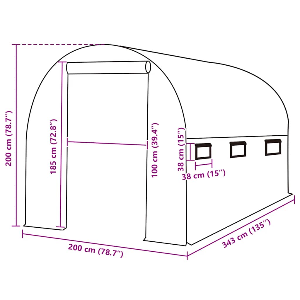 Cobertura substituição p/ estufas 6,86 m² 200x343x200 cm verde