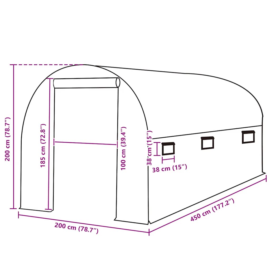 Cobertura de substituição p/ estufas 9 m² 200x450x200 cm verde