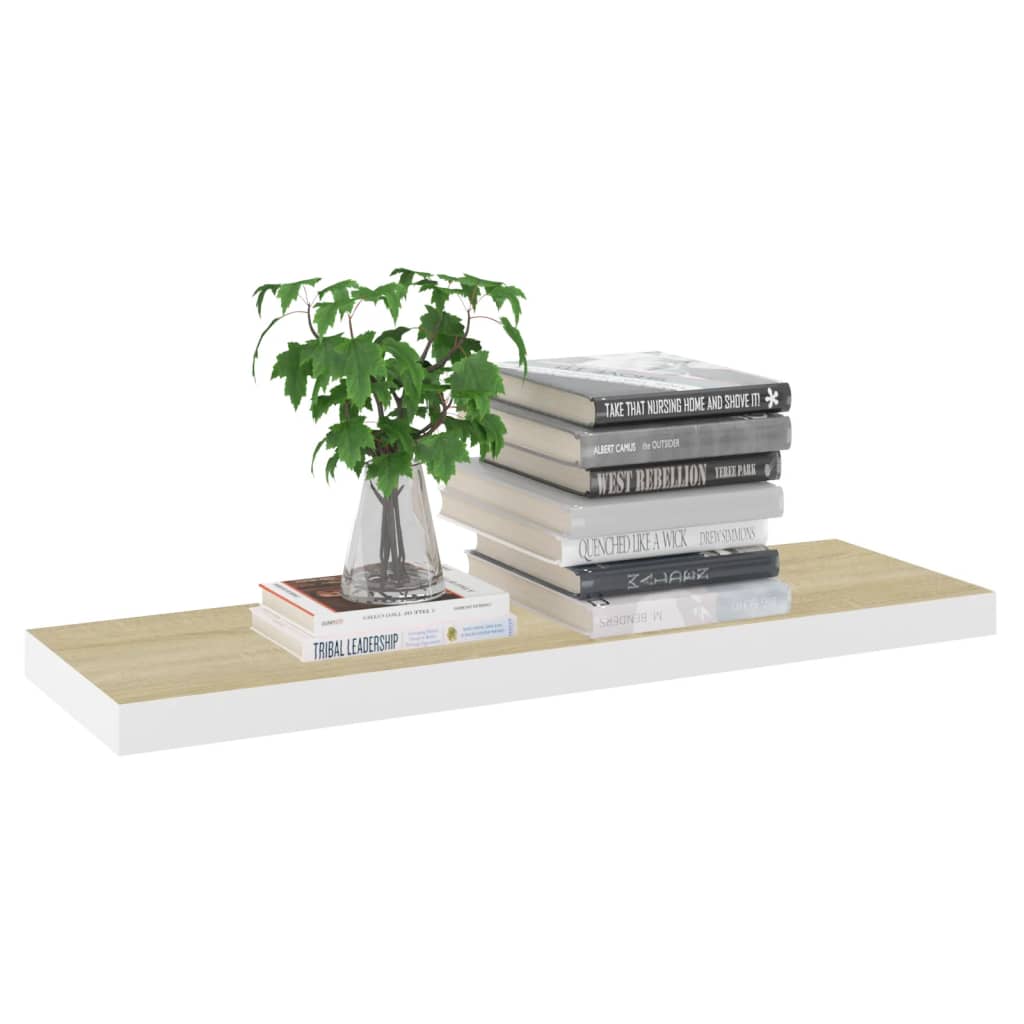Prateleira parede suspensa 80x23,5x3,8 cm MDF carvalho e branco