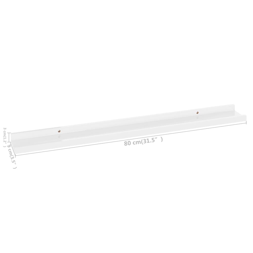 Prateleiras de parede 2 pcs 80x9x3 cm branco brilhante