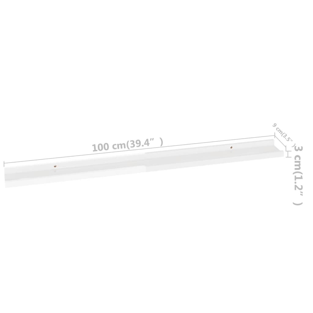 Prateleiras de parede 2 pcs 100x9x3 cm branco brilhante