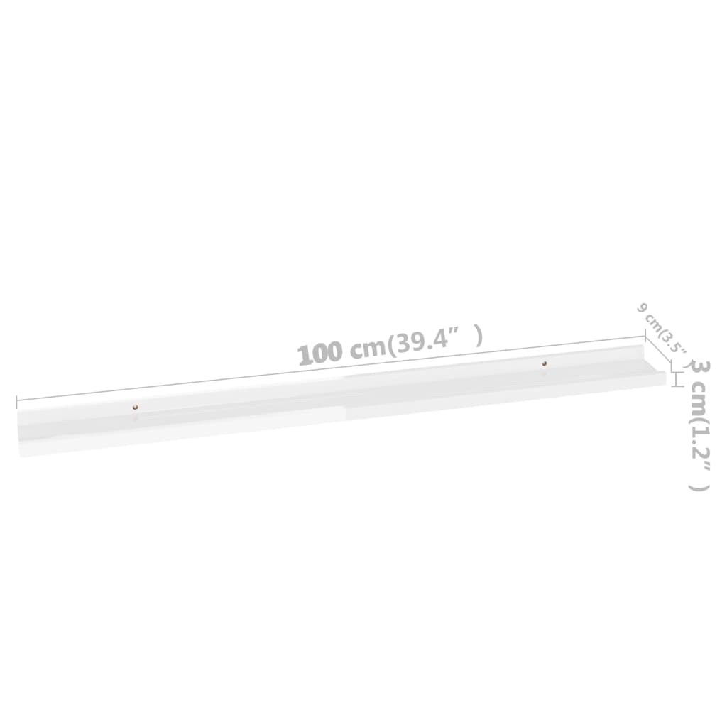 Prateleiras de parede 4 pcs 100x9x3 cm branco brilhante