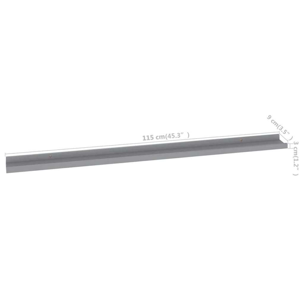 Prateleiras de parede 2 pcs 115x9x3 cm cinzento