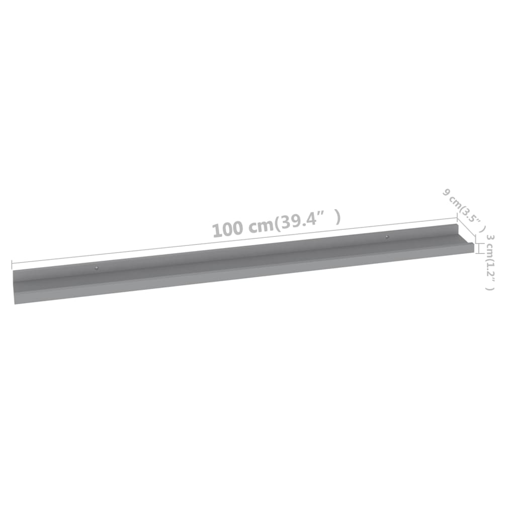 Prateleiras de parede 4 pcs 100x9x3 cm cinzento
