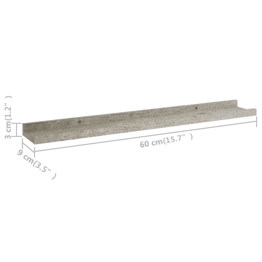 Prateleiras de parede 2 pcs 60x9x3 cm cinzento cimento