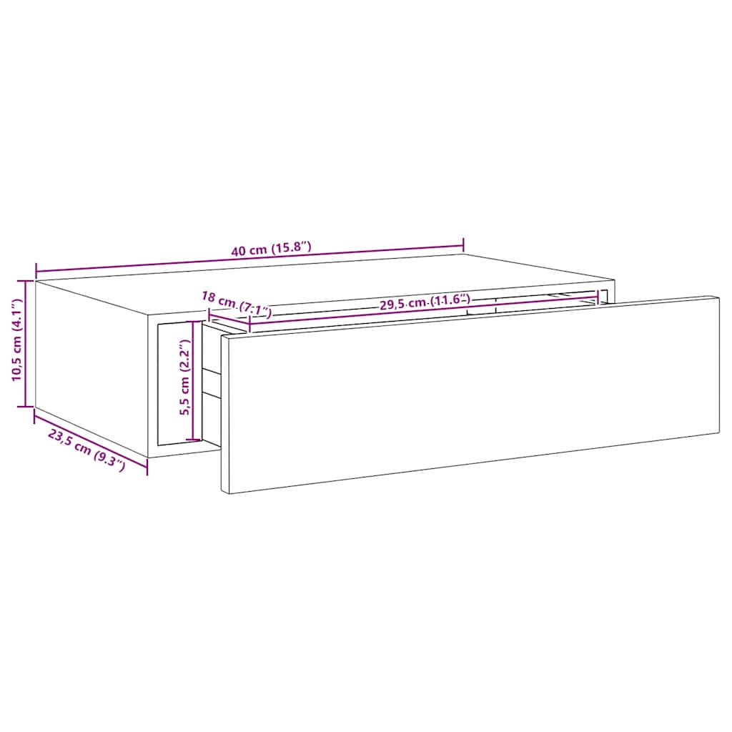 Prateleira de parede com gaveta MDF 40x23,5x10 cm branco
