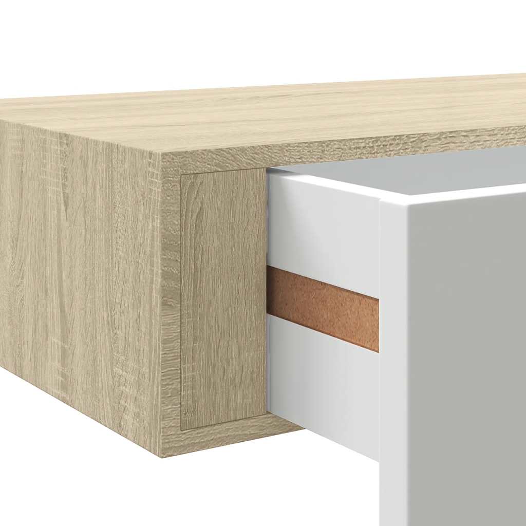 Prateleira de parede c/ gaveta MDF 40x23,5x10cm carvalho/branco