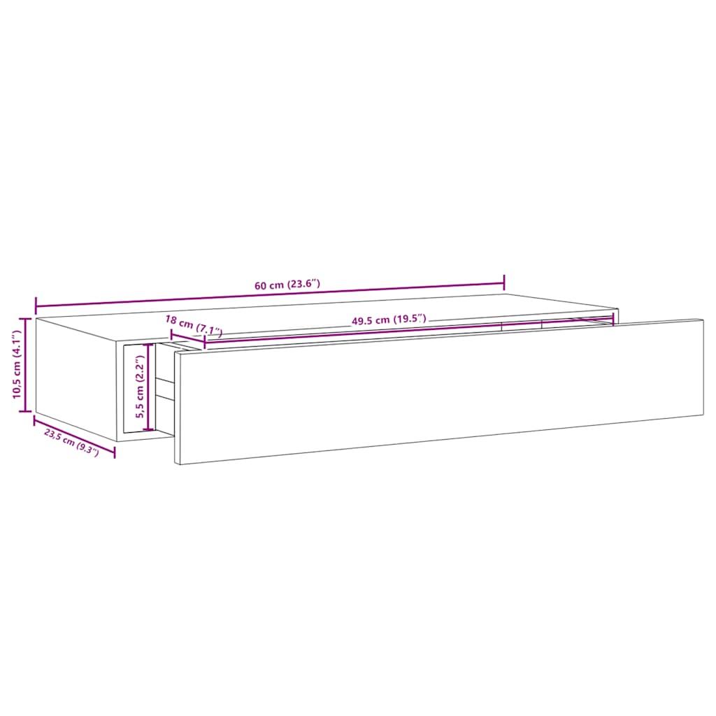 Prateleira de parede com gaveta MDF 60x23,5x10 cm branco