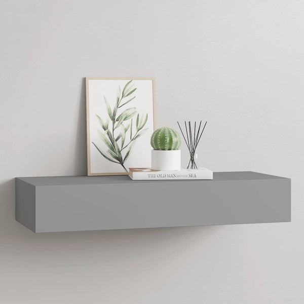 Prateleira de parede com gaveta MDF 60x23,5x10 cm cinzento