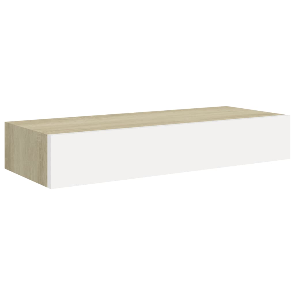 Prateleiras parede c/ gavetas 2pcs MDF carvalho/branco