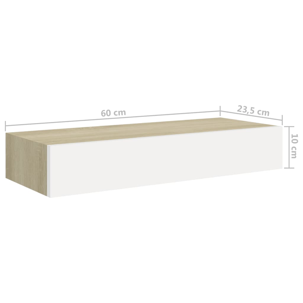 Prateleiras parede c/ gavetas 2pcs MDF carvalho/branco