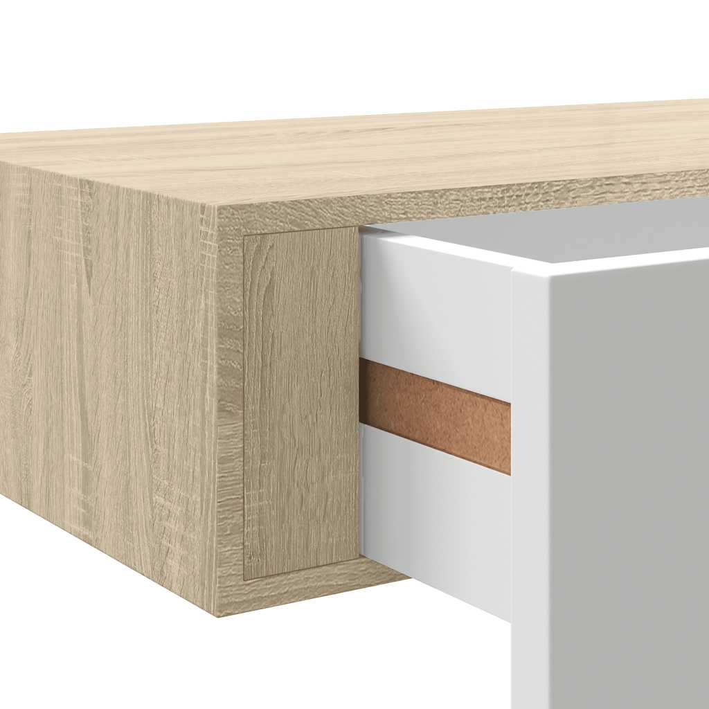 Prateleiras parede c/ gavetas 2pcs MDF carvalho/branco