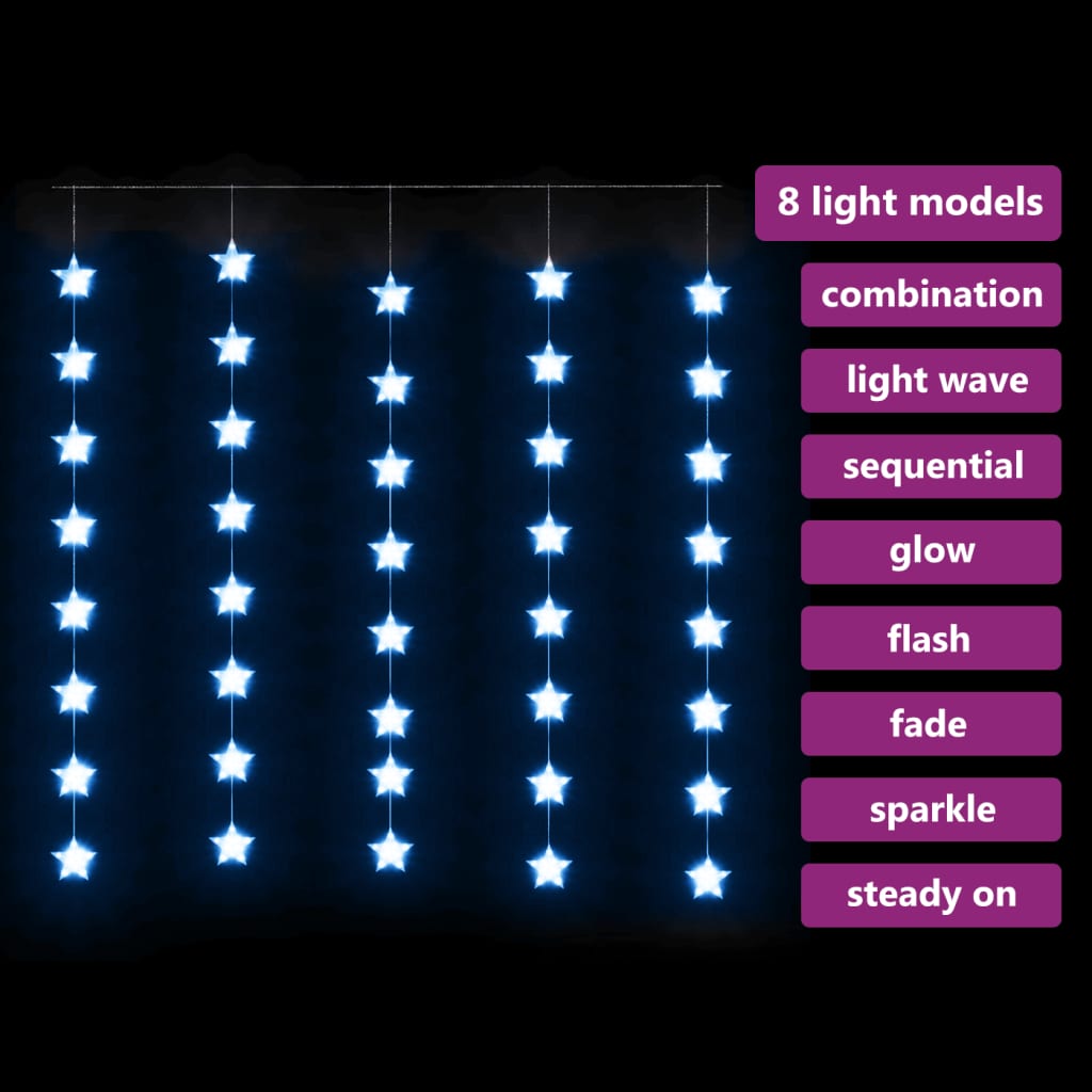Cortina iluminação c/ estrelas 200 LEDs 8 funções azul