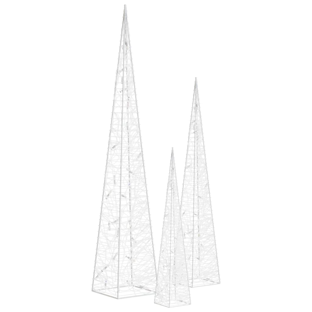 Conj. cones decorativos c/ LEDs azuis acrílico 30/45/60 cm