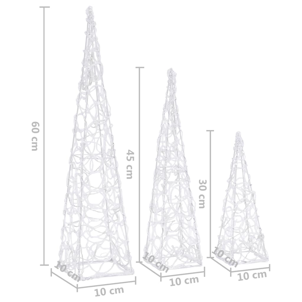 Conj. cones decorativos c/ LEDs azuis acrílico 30/45/60 cm