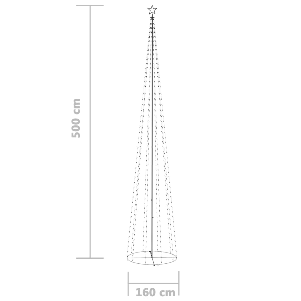 Árvore de Natal em cone c/ 752 luzes LED 160x500 cm branco frio