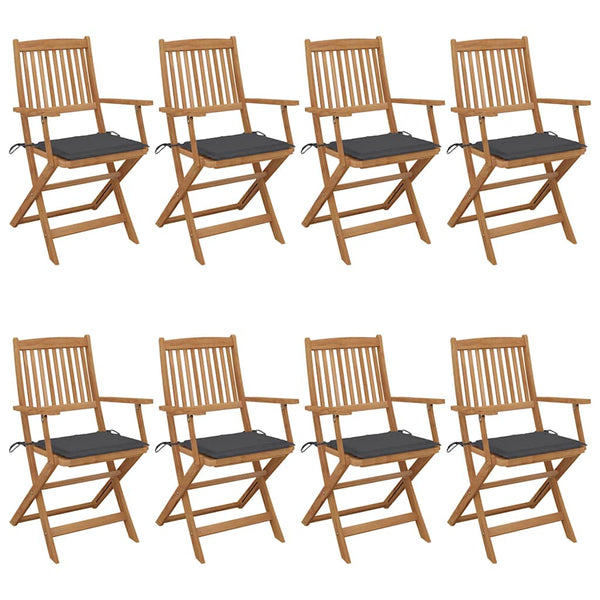 Cadeiras de jardim dobráveis 8 pcs c/ almofadões acácia maciça