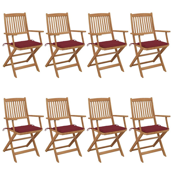 Cadeiras de jardim dobráveis 8 pcs c/ almofadões acácia maciça
