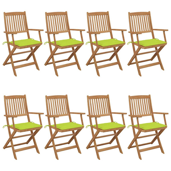 Cadeiras de jardim dobráveis 8 pcs c/ almofadões acácia maciça