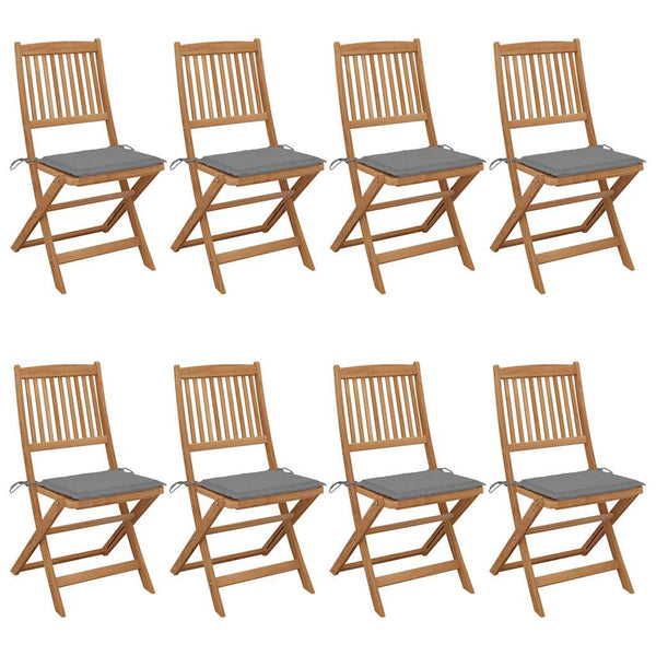 Cadeiras de jardim dobráveis 8 pcs c/ almofadões acácia maciça
