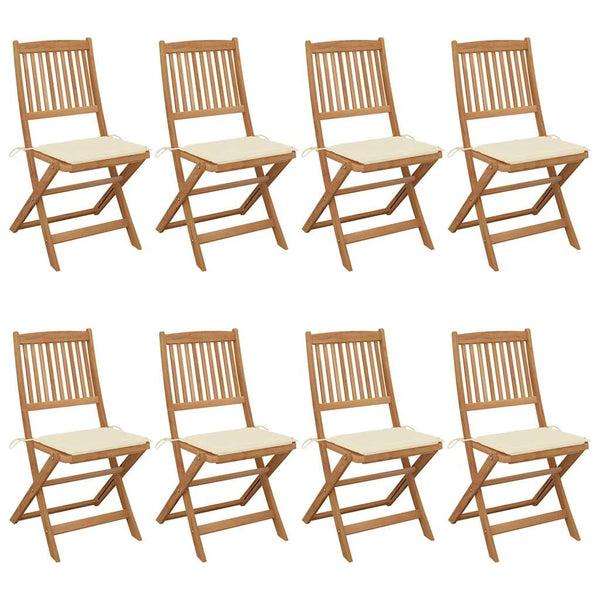 Cadeiras de jardim dobráveis 8 pcs c/ almofadões acácia maciça
