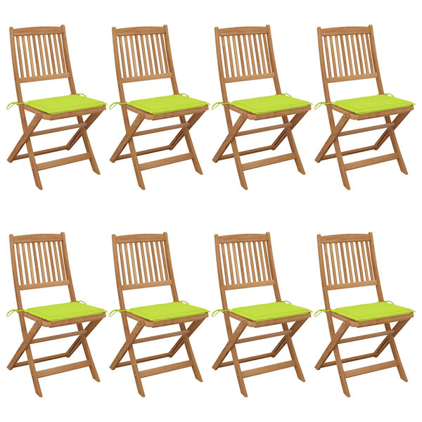 Cadeiras de jardim dobráveis 8 pcs c/ almofadões acácia maciça