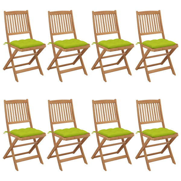 Cadeiras de jardim dobráveis 8 pcs c/ almofadões acácia maciça