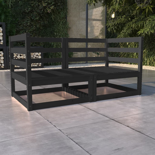 Sofá de 2 lugares para jardim pinho maciço preto