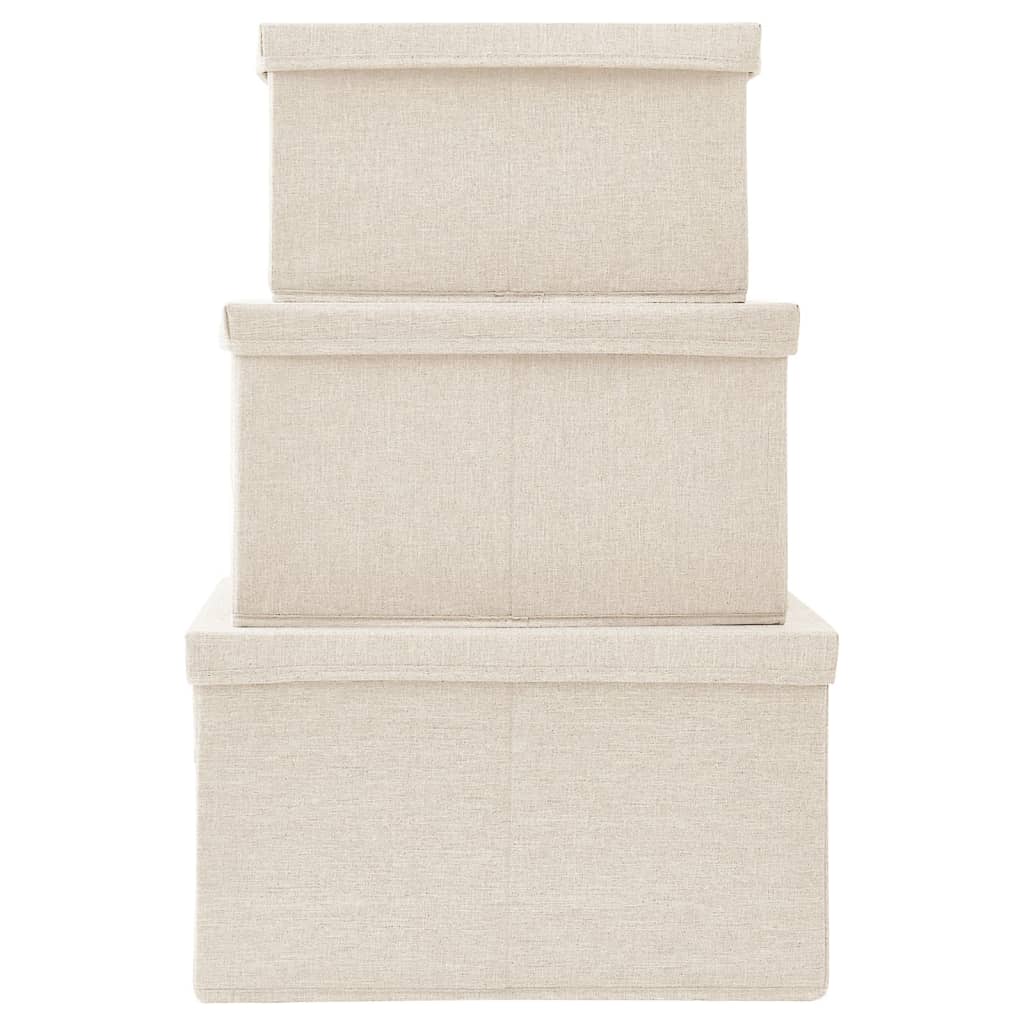 Conjunto caixas de arrumação empilháveis 3 pcs tecido cor creme