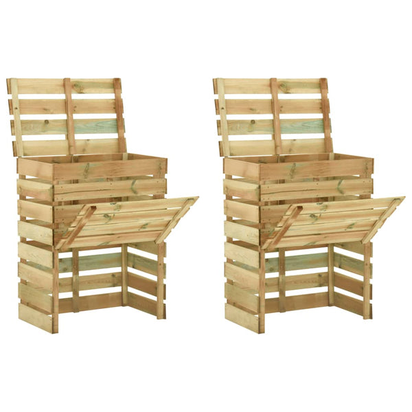 Caixa de compostagem ripada 2 pcs 80x50x100cm pinho impregnado