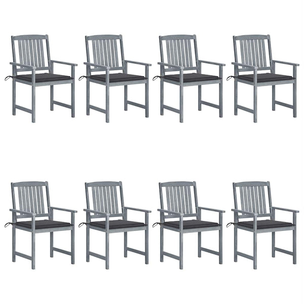 Cadeiras de jardim c/ almofadões 8 pcs acácia maciça cinzento