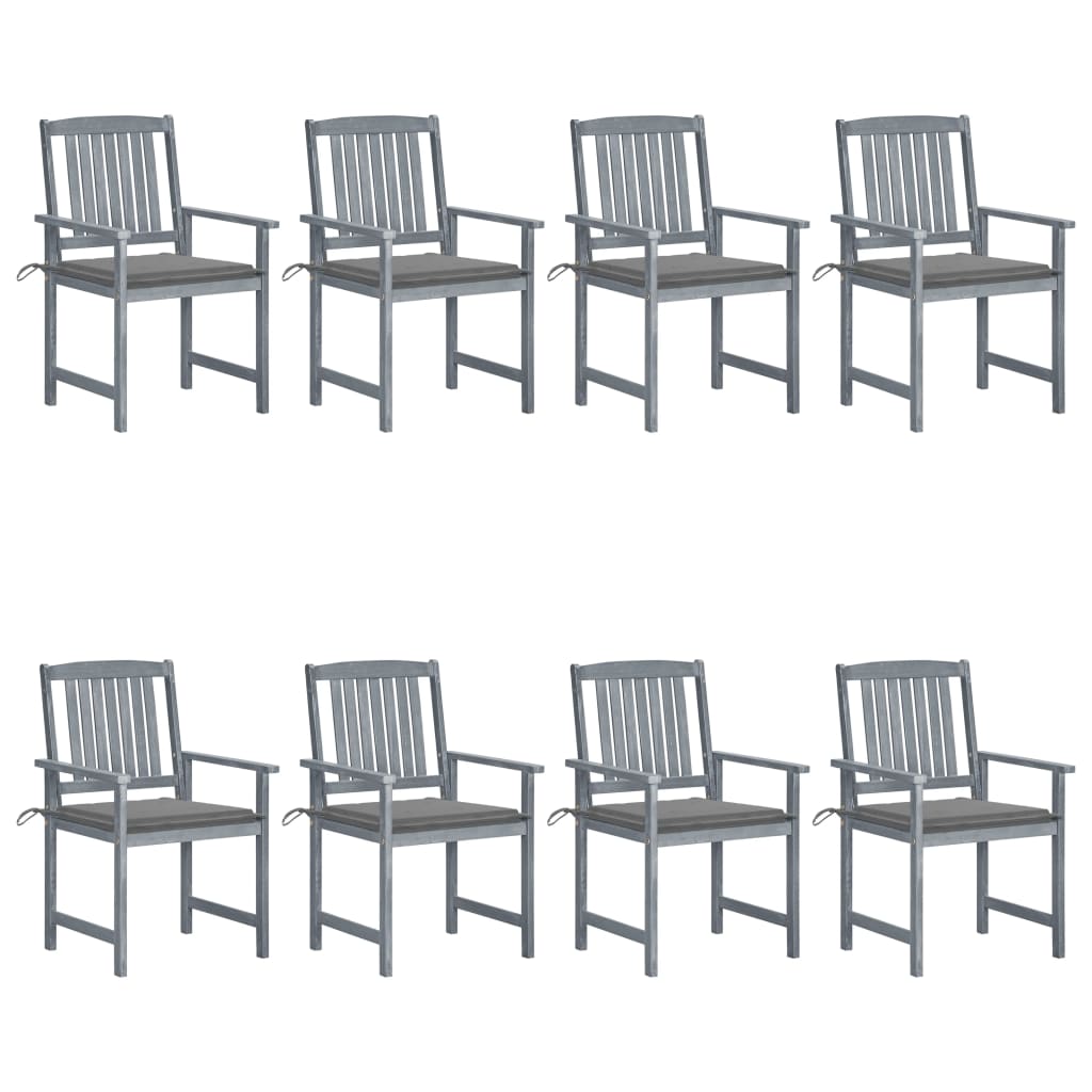 Cadeiras de jardim c/ almofadões 8 pcs acácia maciça cinzento