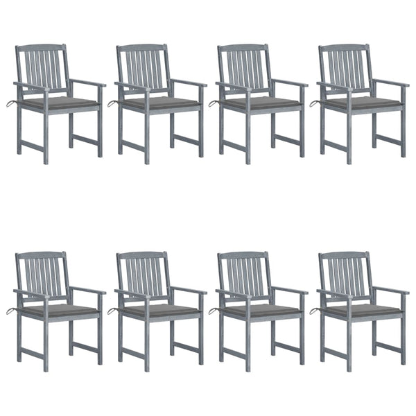Cadeiras de jardim c/ almofadões 8 pcs acácia maciça cinzento