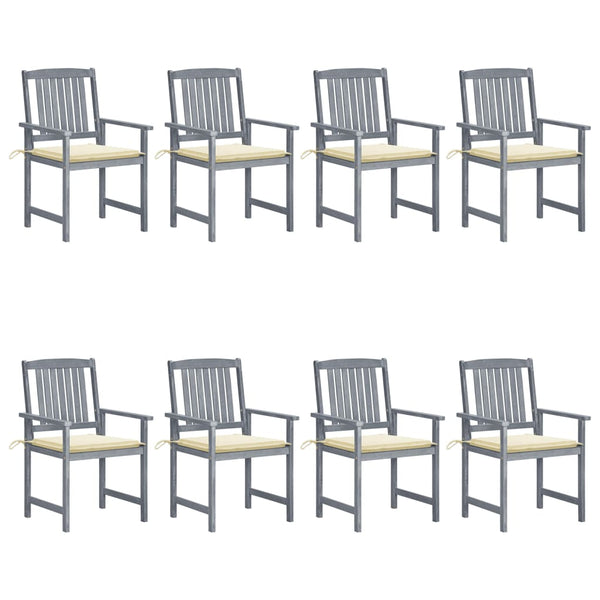 Cadeiras de jardim c/ almofadões 8 pcs acácia maciça cinzento