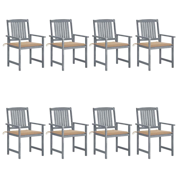 Cadeiras de jardim c/ almofadões 8 pcs acácia maciça cinzento